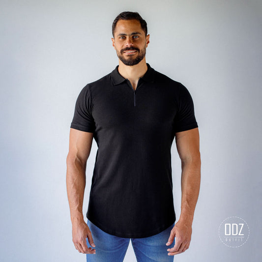 Curved Zipper Polo T-shirt