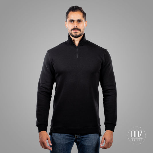 Black Zipper Shifted Split Sweater