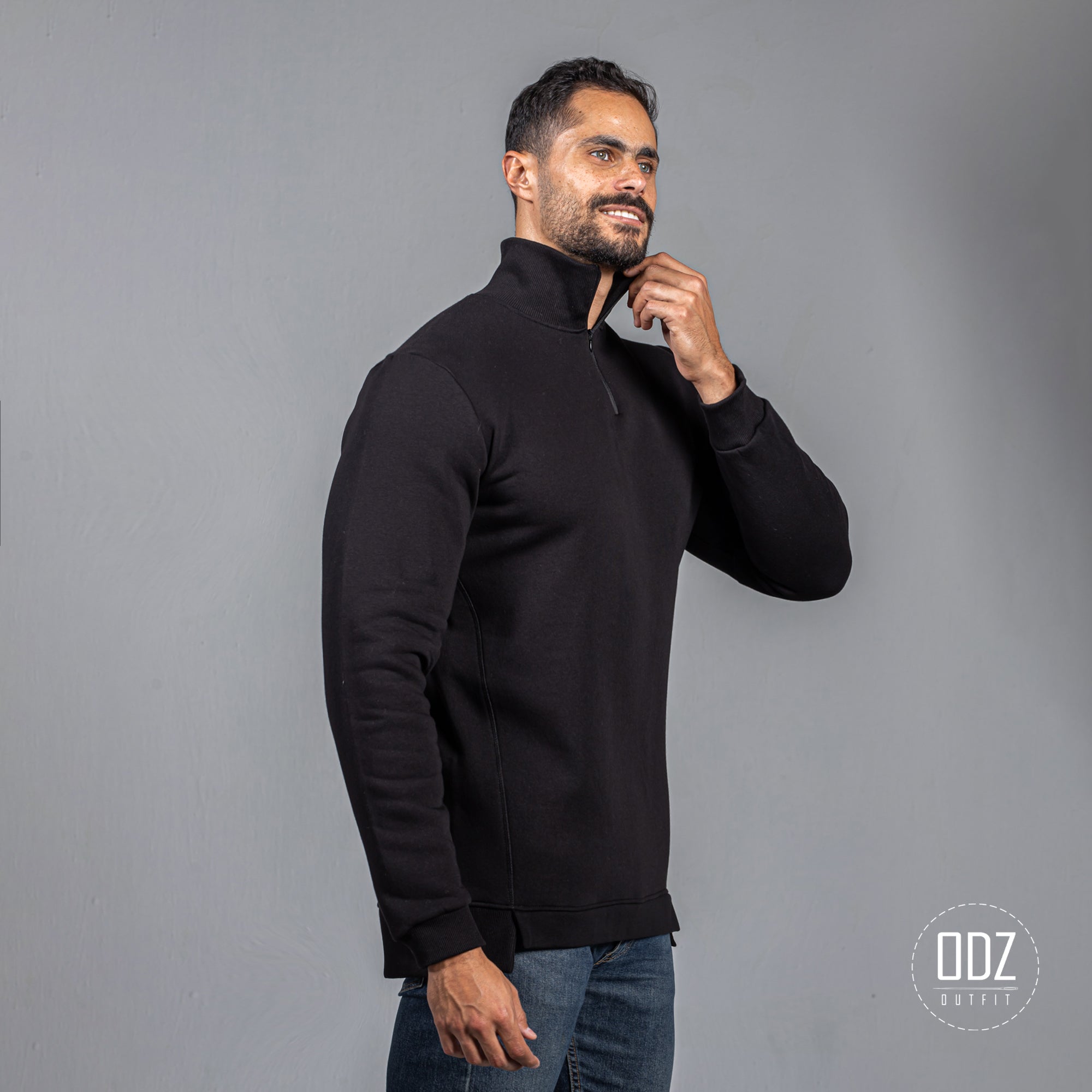 Black Zipper Shifted Split Sweater