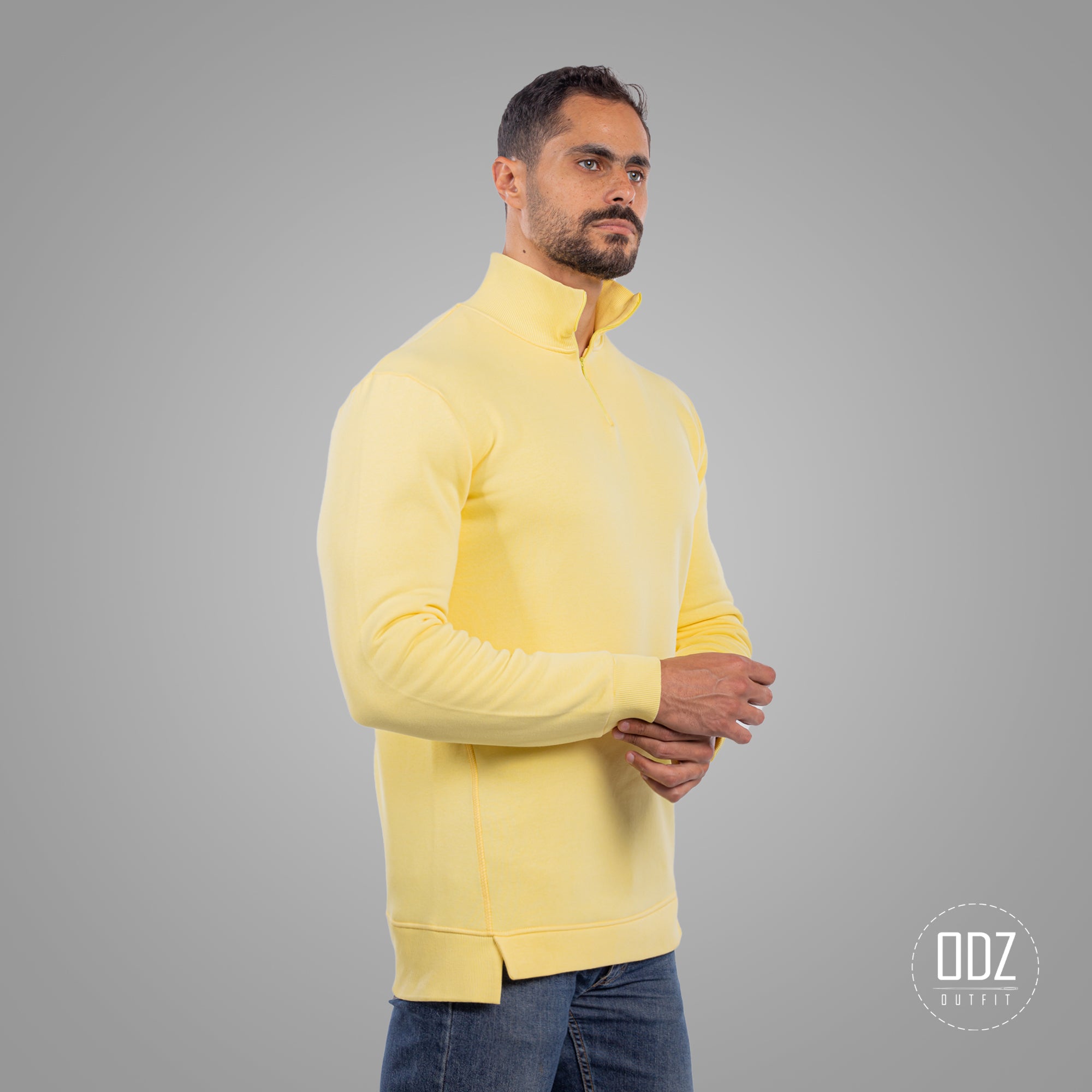 Lemon Yellow Zipper Shifted Split Sweater
