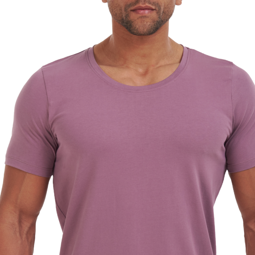 Purple Curved Wide O Neck T-shirt