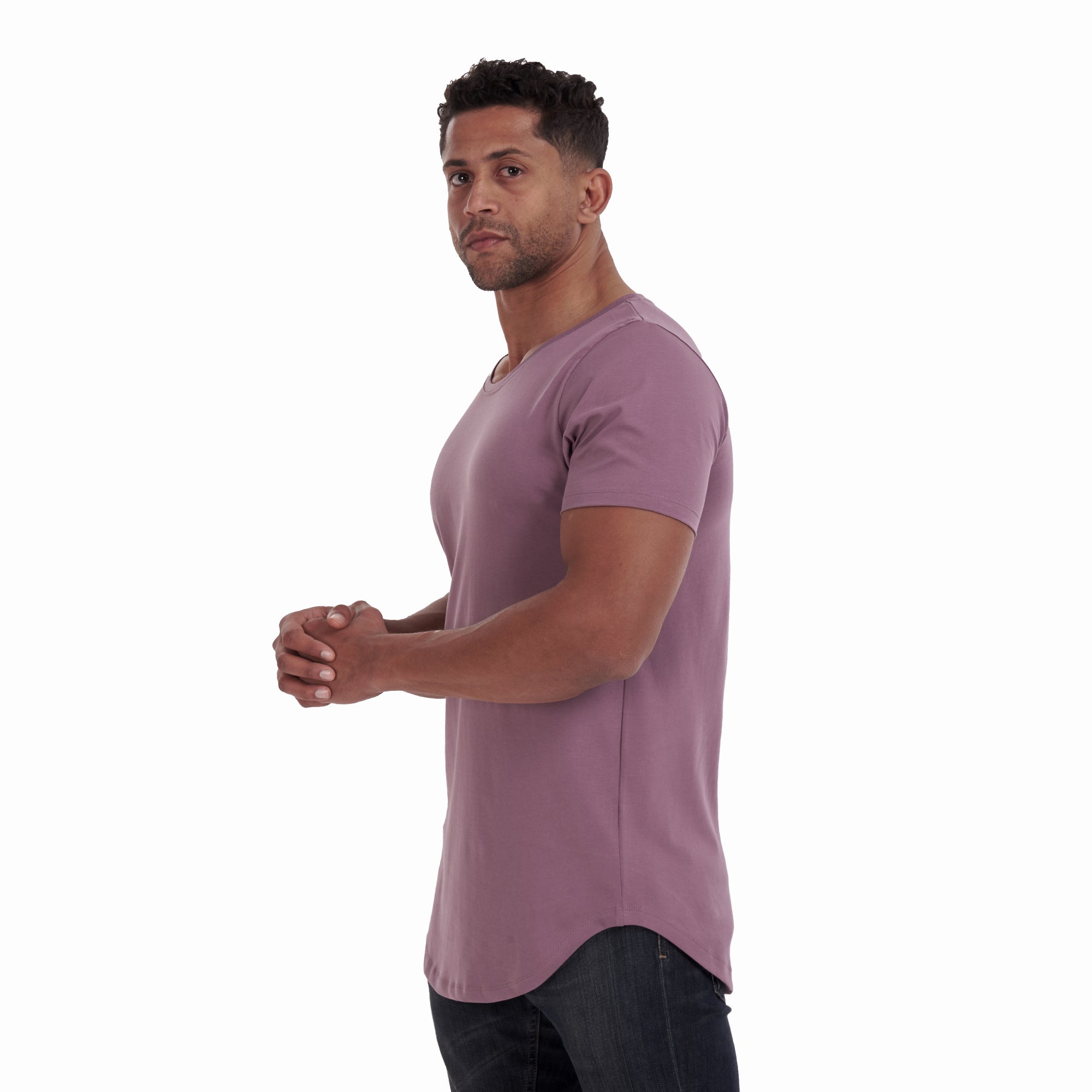 Purple Curved Wide O Neck T-shirt