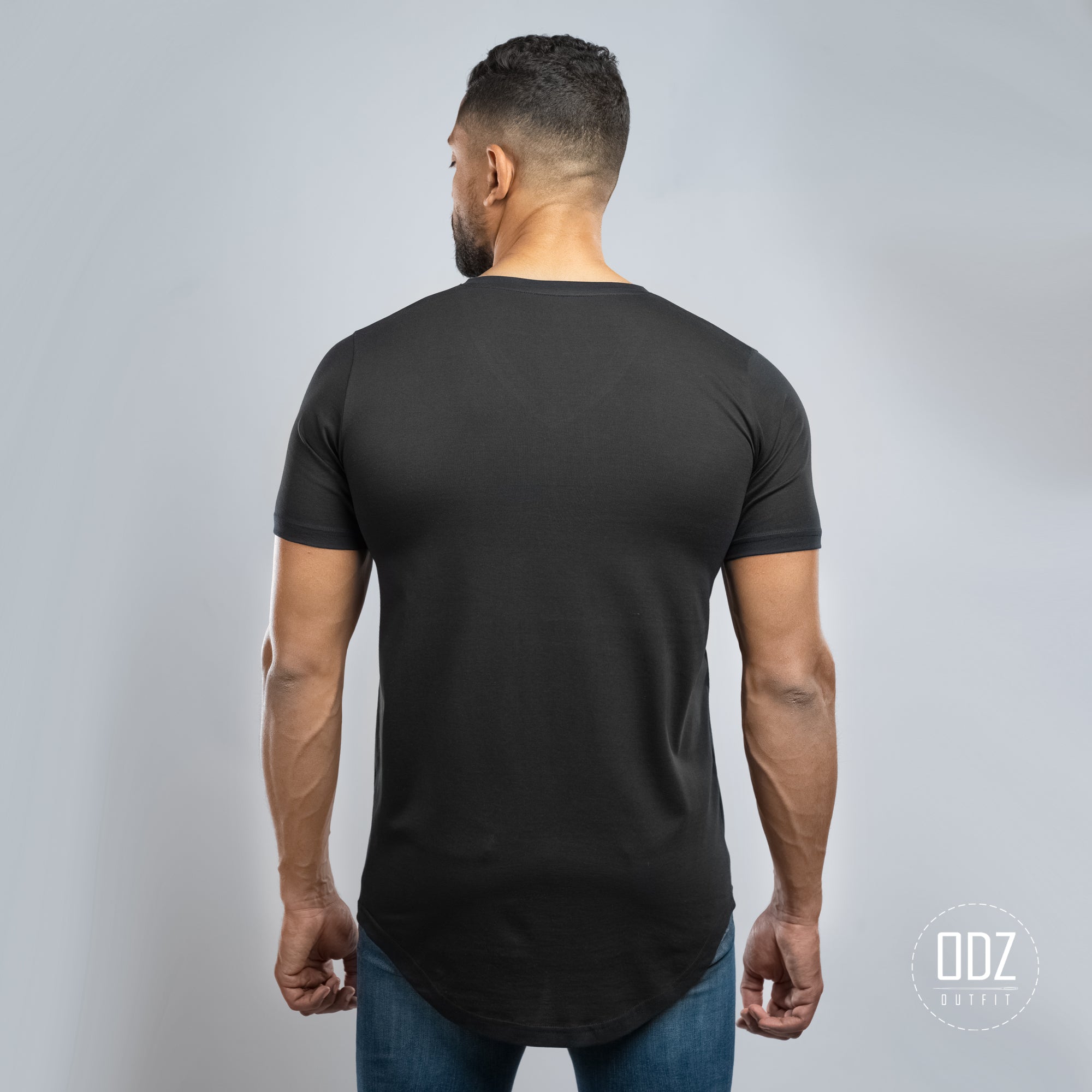 Black Curved V Neck T-shirt