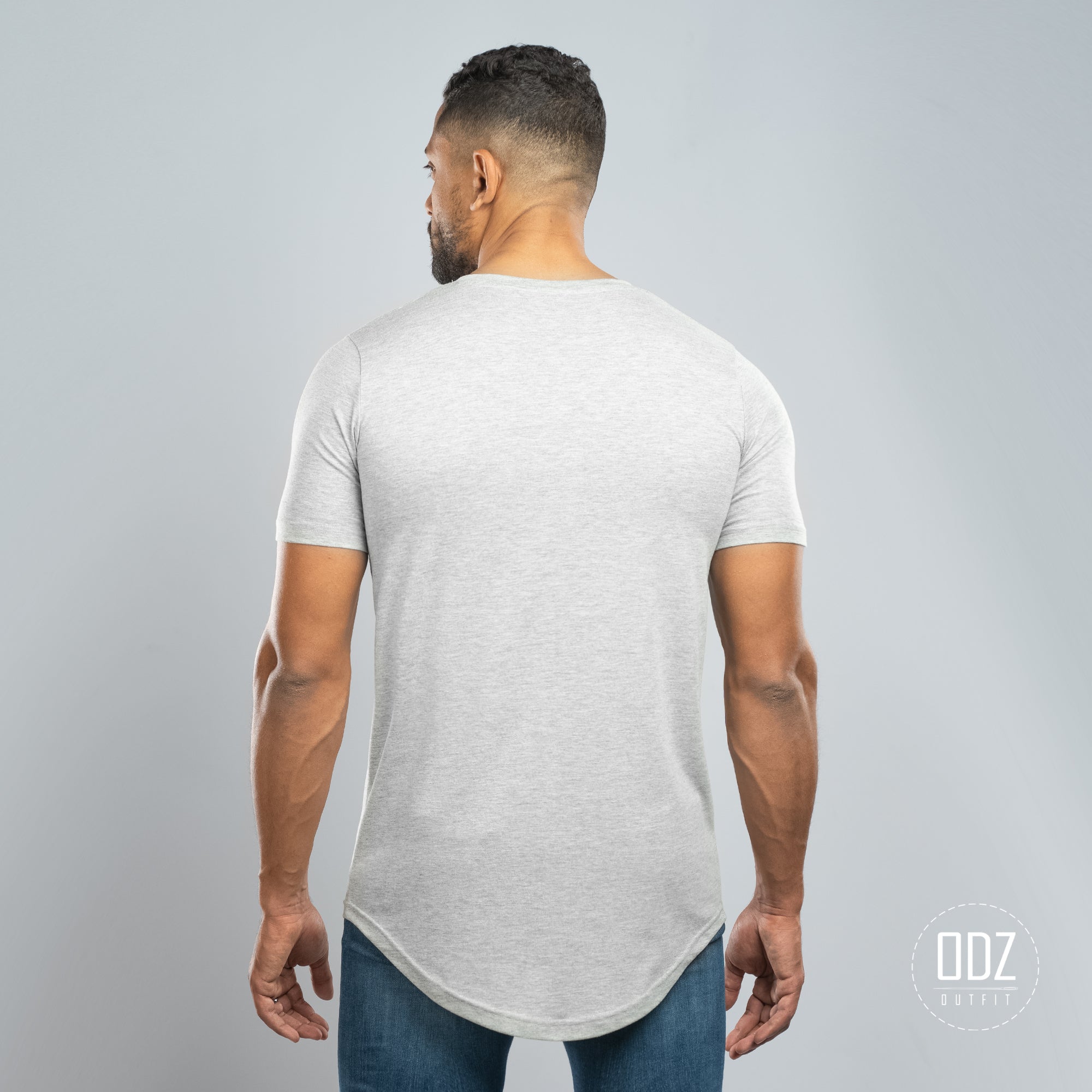 Grey Curved V Neck T-shirt