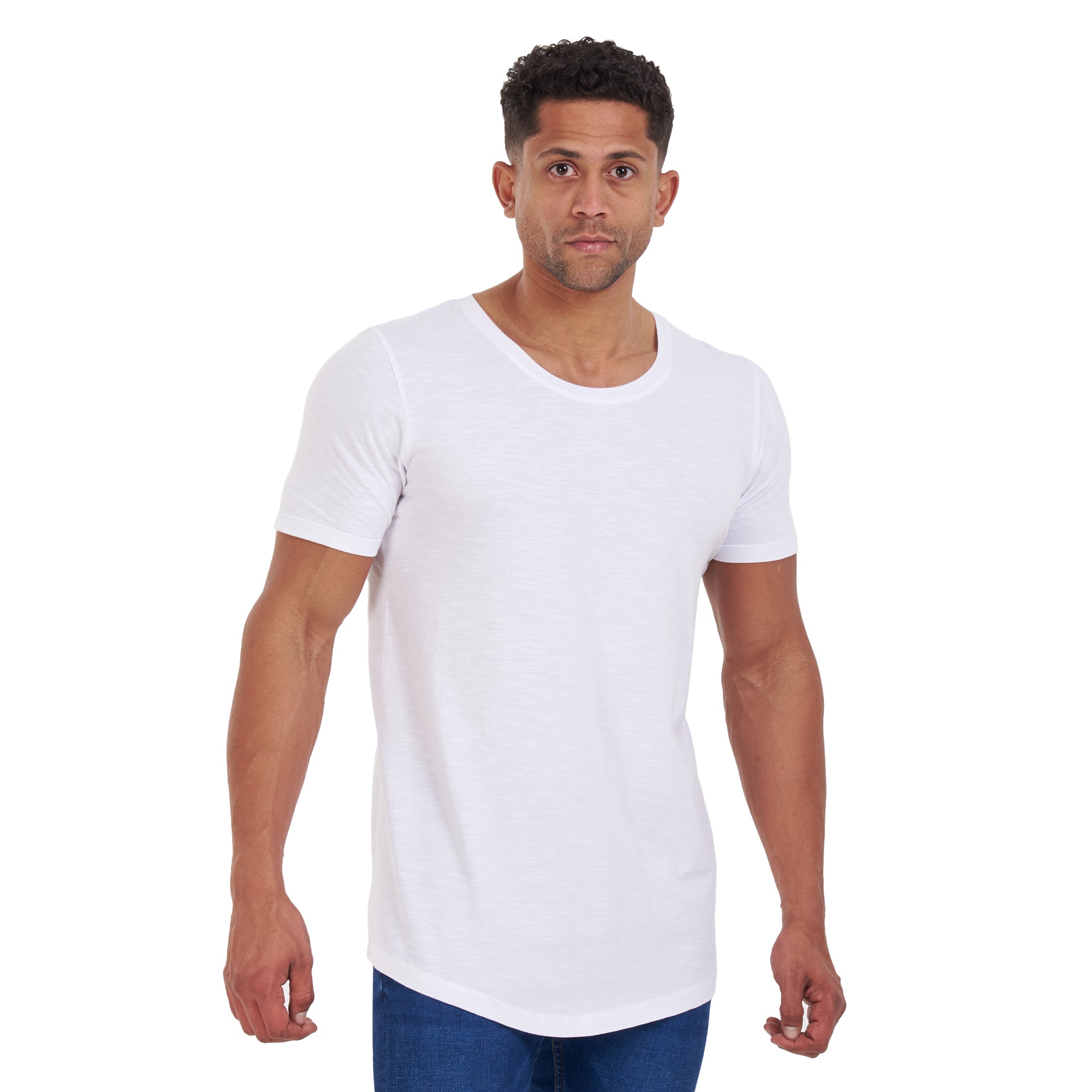 White Curved Wide O Neck T-shirt
