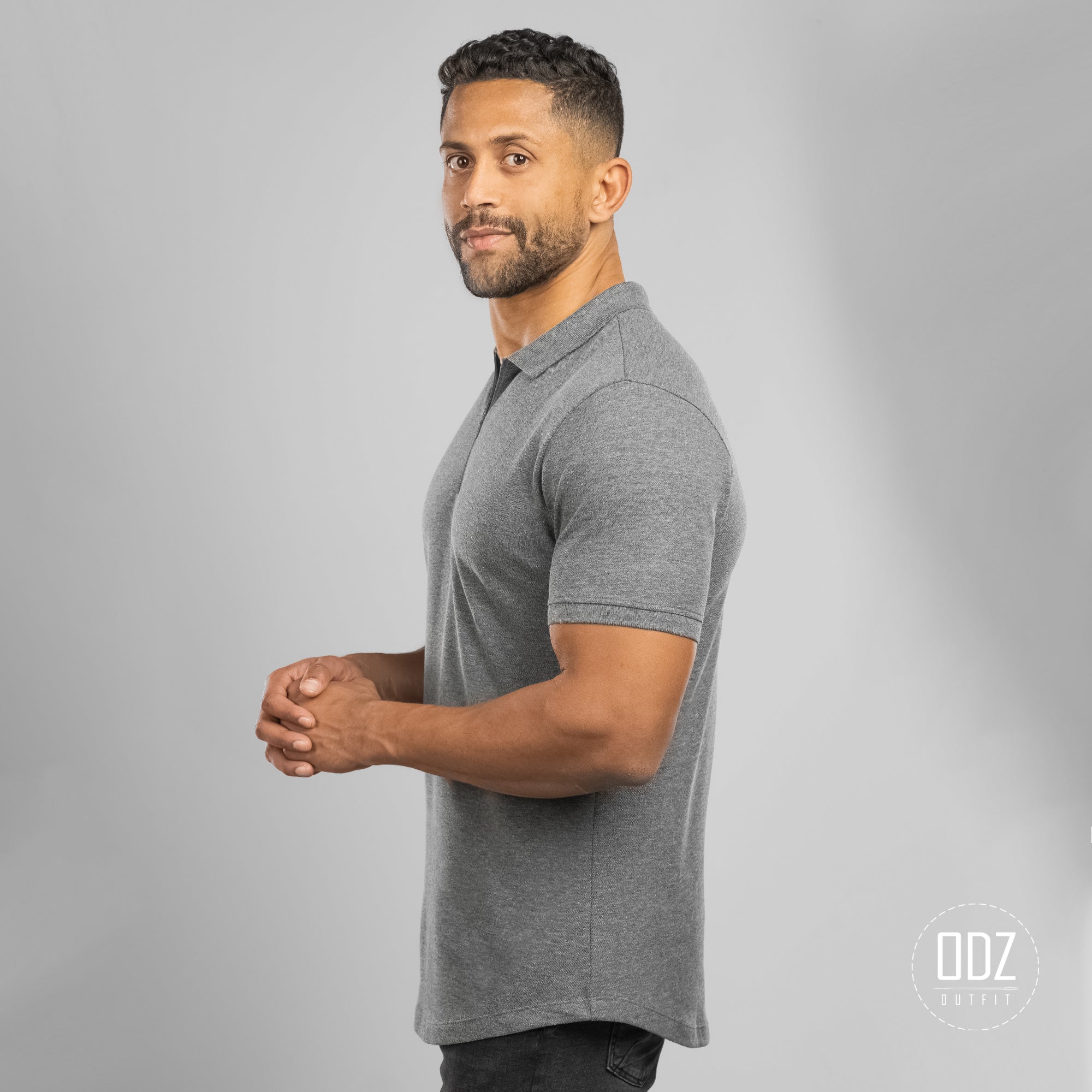 Charcoal Grey Curved Zipper Polo T-shirt