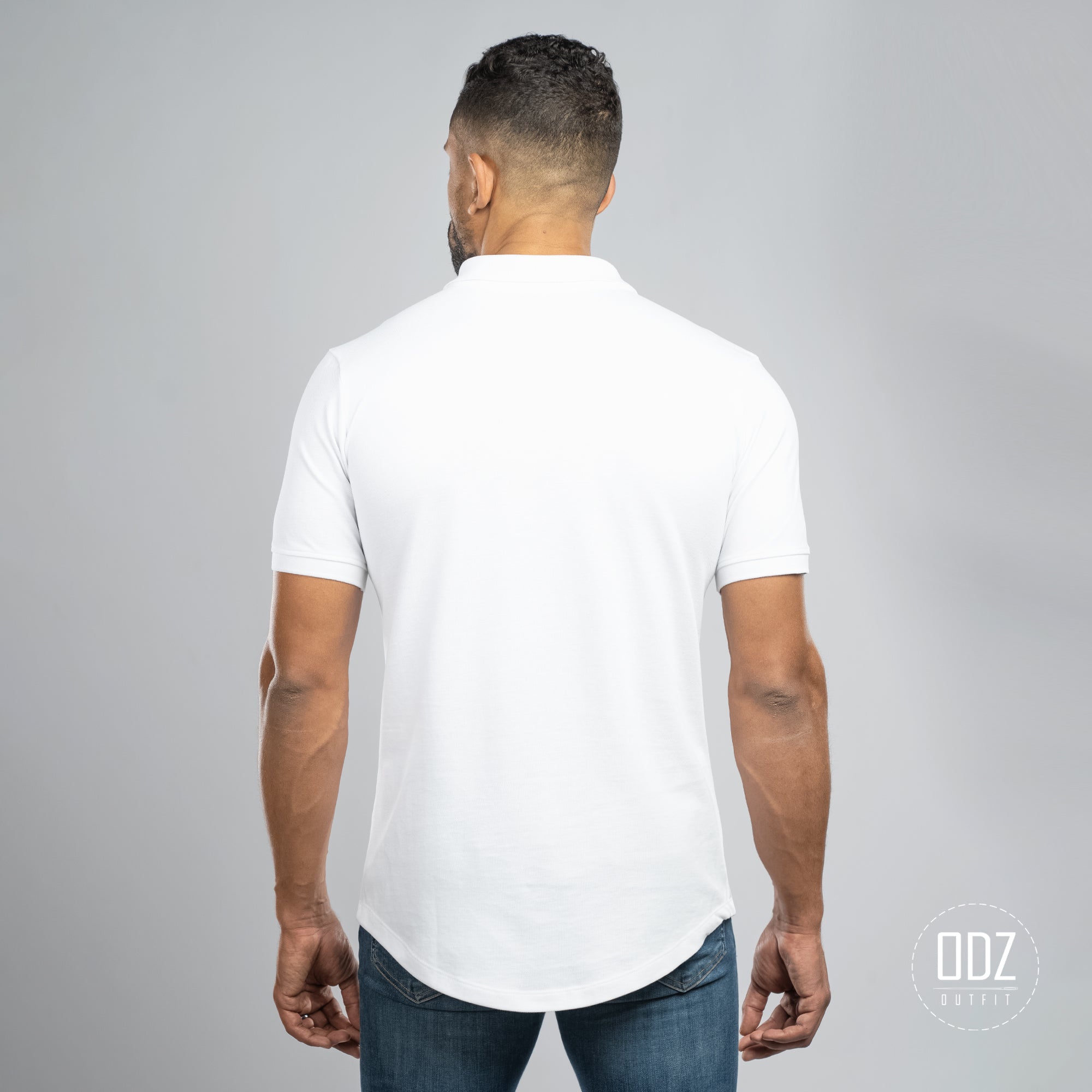 White Curved Zipper Polo T-shirt