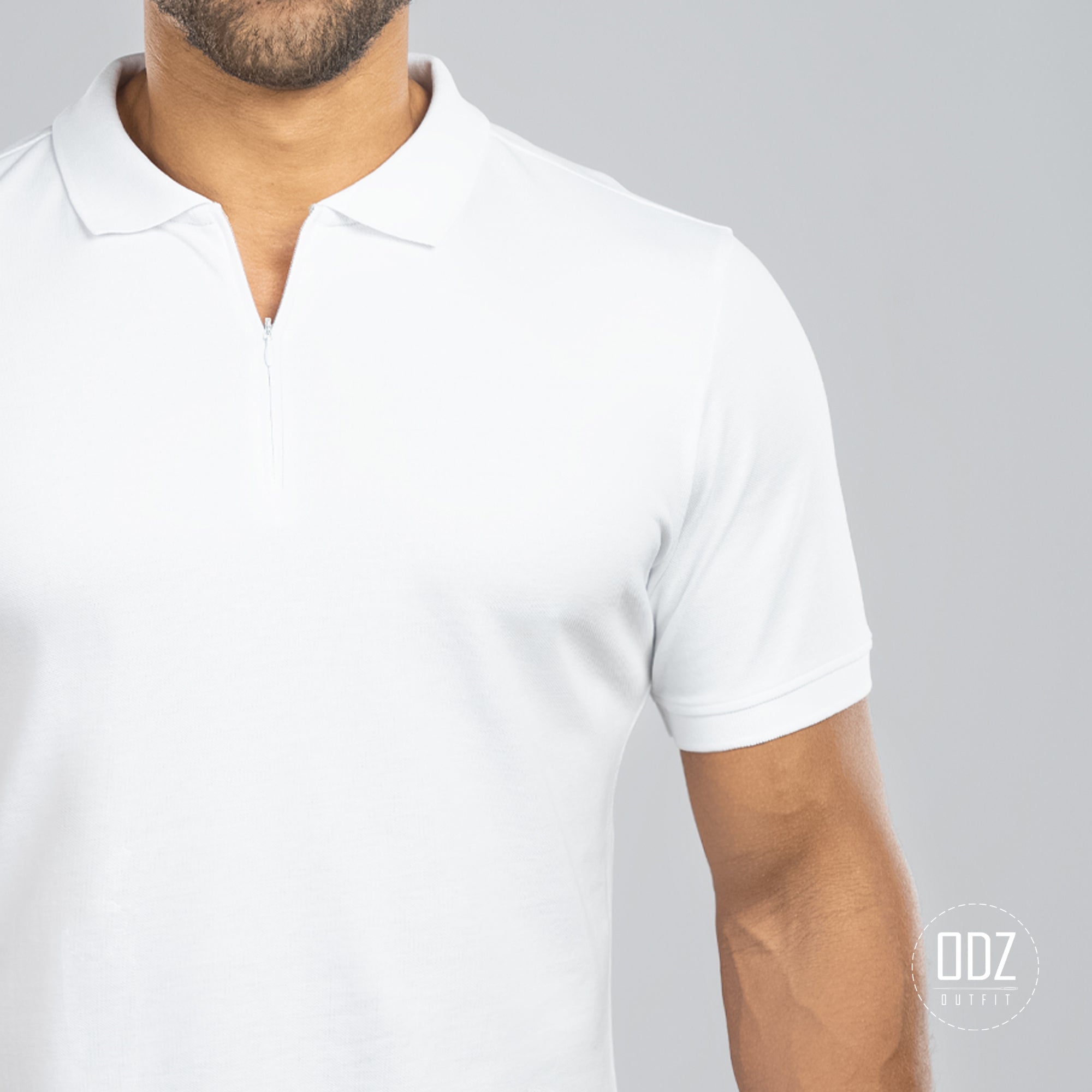 White Curved Zipper Polo T-shirt